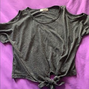 Striped cold-shoulder tie-front shirt